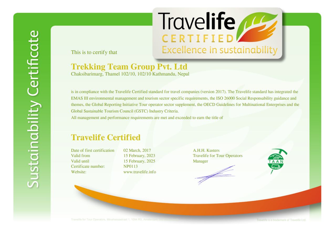 Travelife TTG Certificate